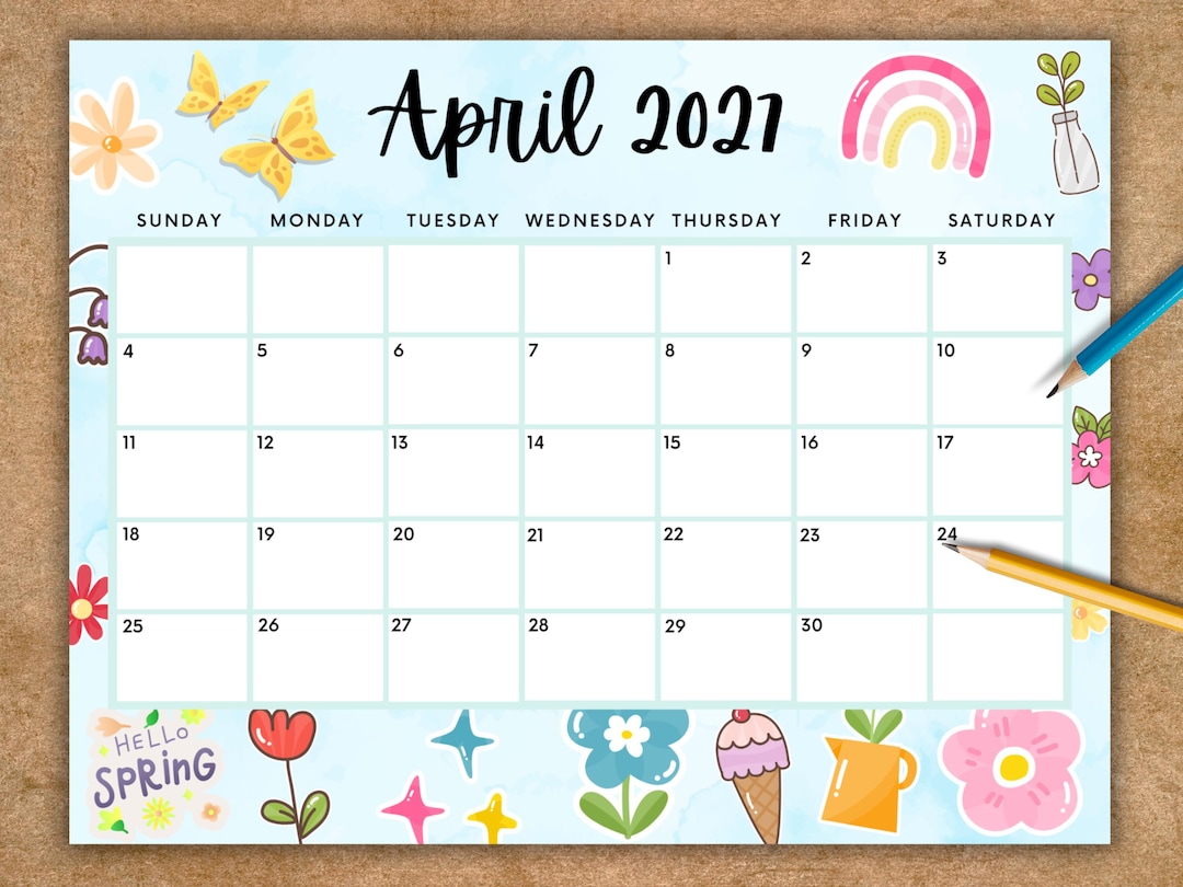 Editable April 2027 Calendar, Printable Spring Flowers Planner, Instant ...