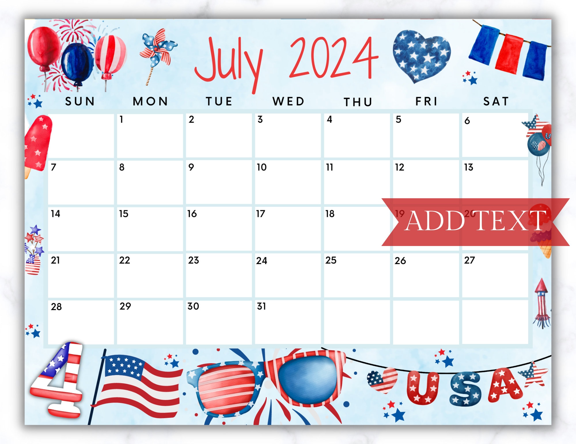 EDITABLE July 2025 Summer Calendar Printable Classroom Etsy