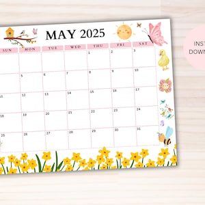 EDITABLE May 2025 Calendar, Printable Calendar 2025, Cute Spring ...