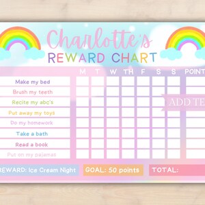 EDITABLE Kids Rainbow Chore Chart, Girls Reward Sticker Chart W/ Cute ...