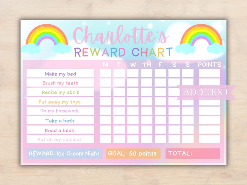 EDITABLE Kids Rainbow Chore Chart, Girls Reward Sticker Chart W/ Cute ...