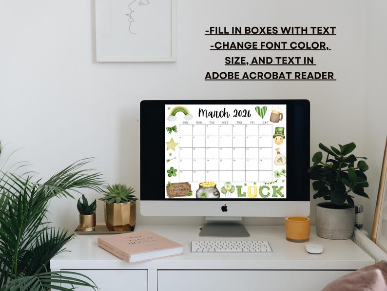 EDITABLE March 2026 Calendar, Printable Calendar W/ St Patricks Day Pot ...