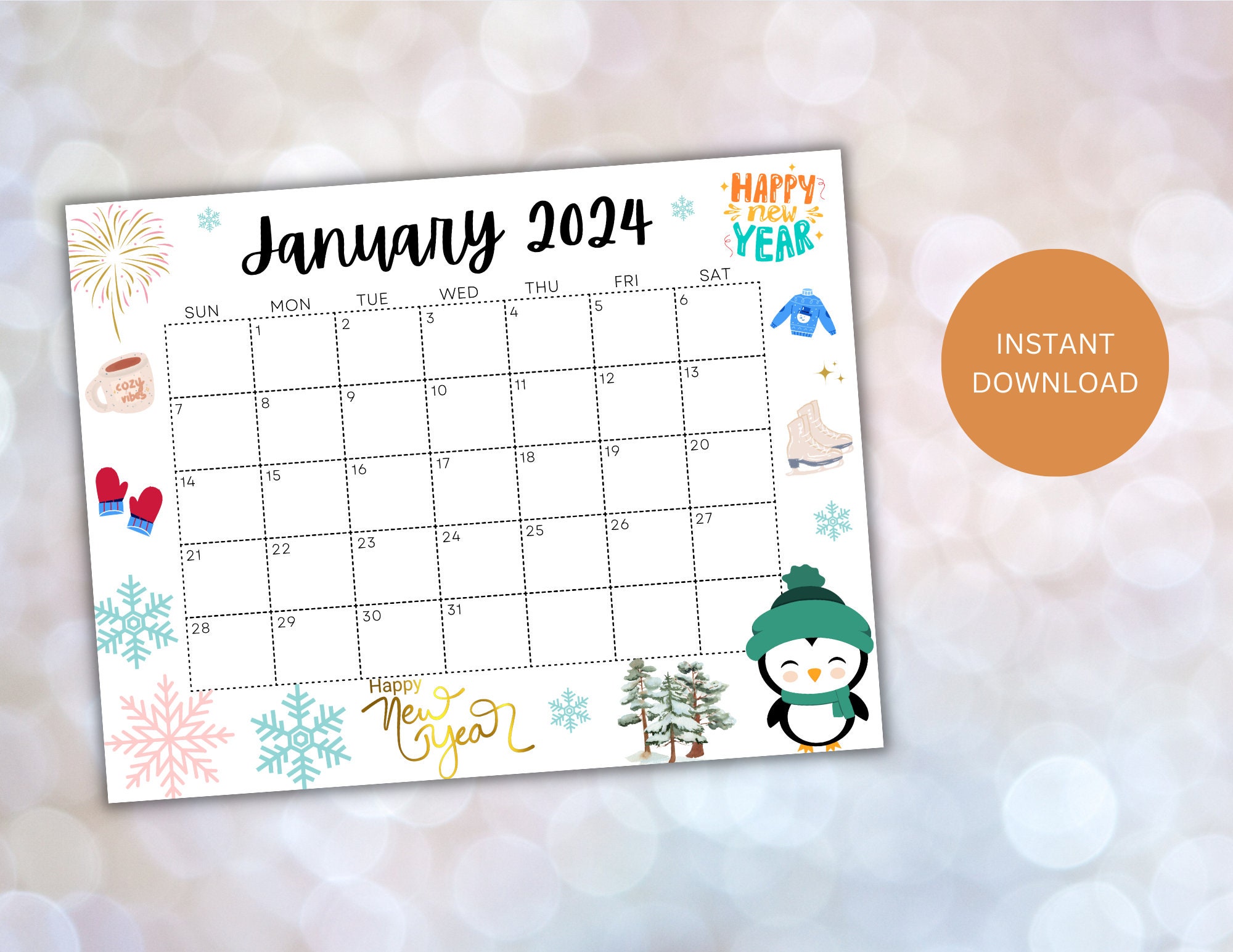Editable January 2024 Calendar Bundle Printable Wall Calendar - Etsy