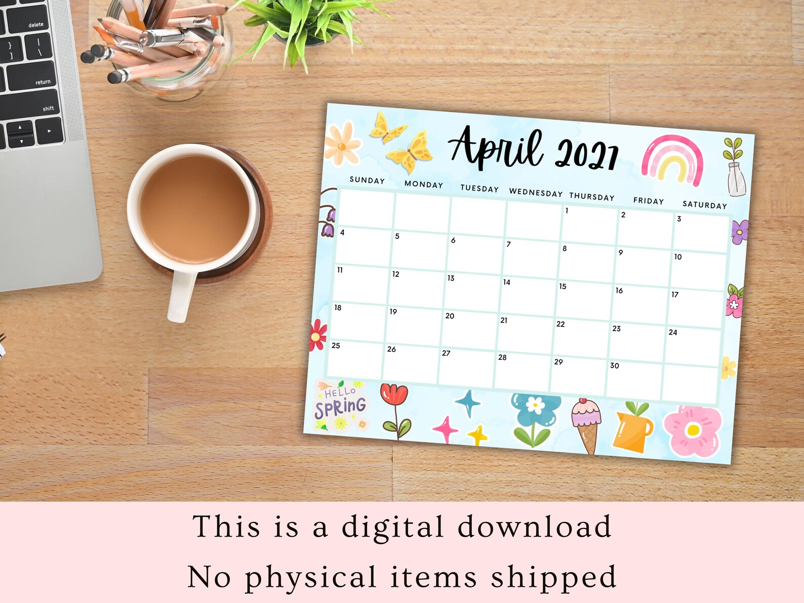 Editable April 2027 Calendar, Printable Spring Flowers Planner, Instant ...