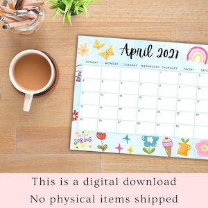 Editable April 2027 Calendar, Printable Spring Flowers Planner, Instant ...