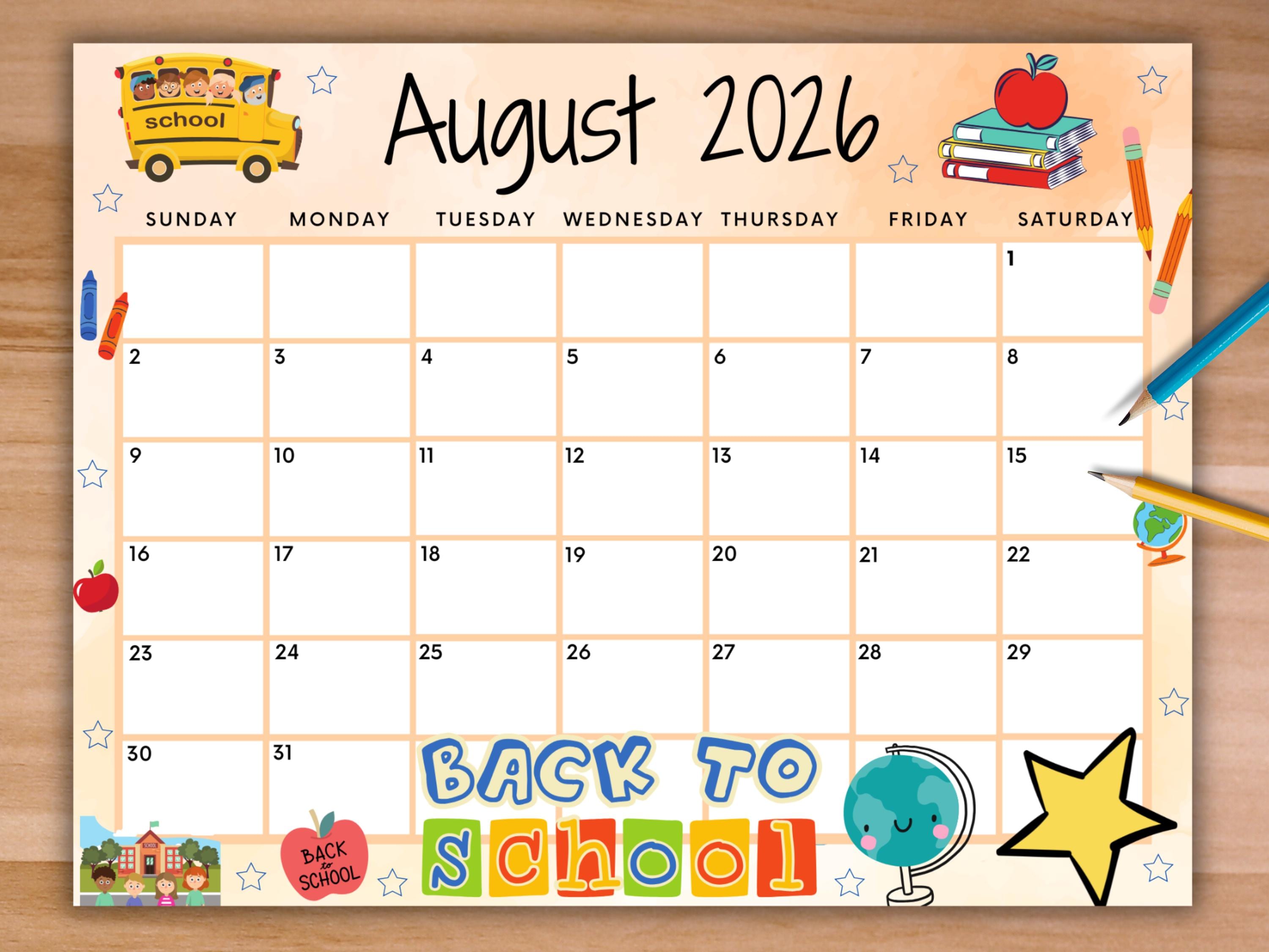 EDITABLE August 2026 Calendar, Printable Calendar, Back to ...