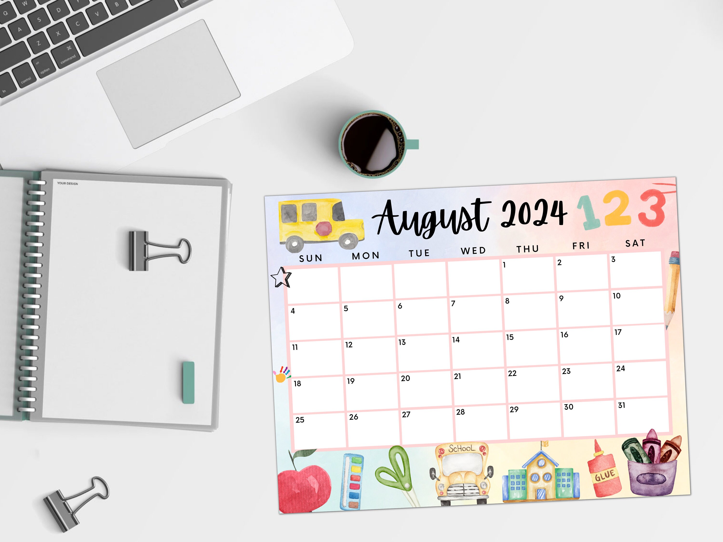 Printable August 2024 Calendar, Editable Calendar 2024, Back to School