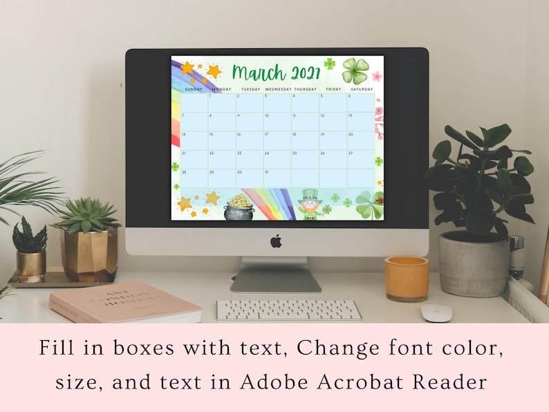 EDITABLE March 2027 Calendar, Printable Rainbow Calendar W/ Happy St ...