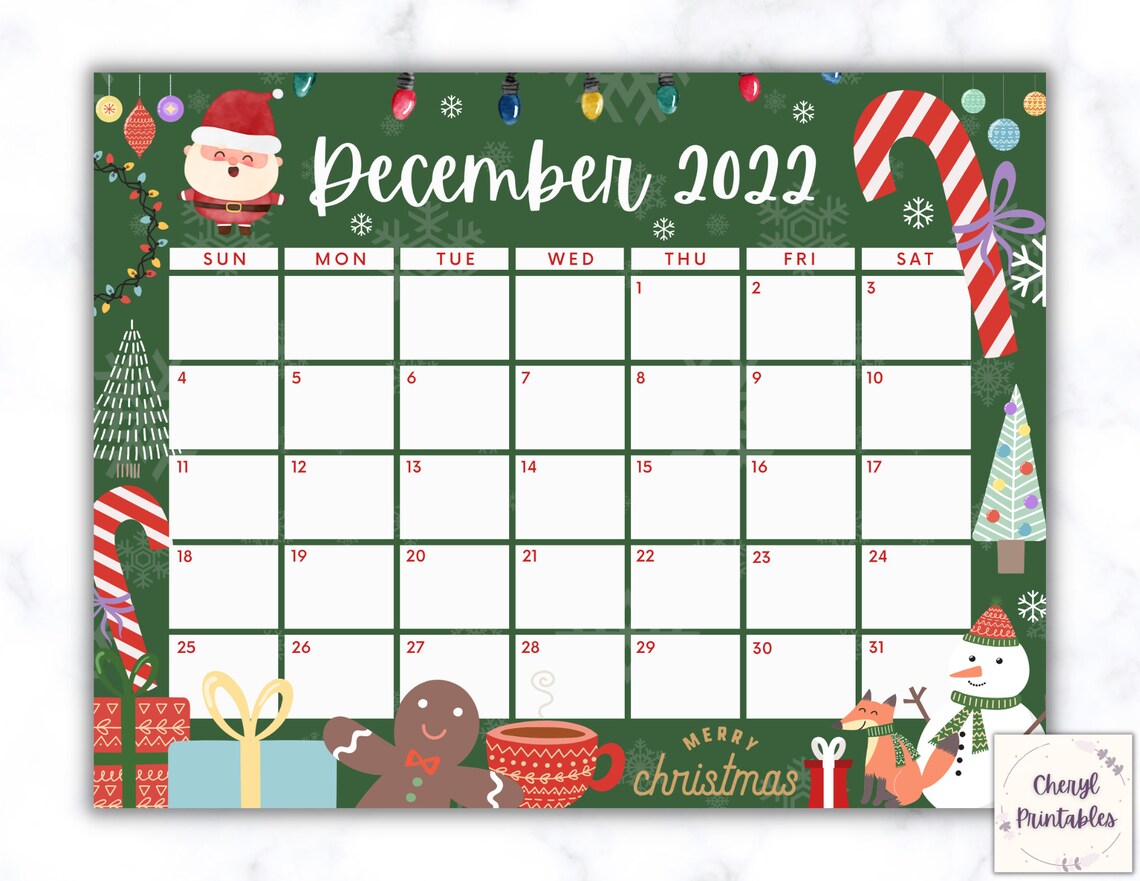 PRINTABLE December Calendar Christmas Calendar Holiday Etsy