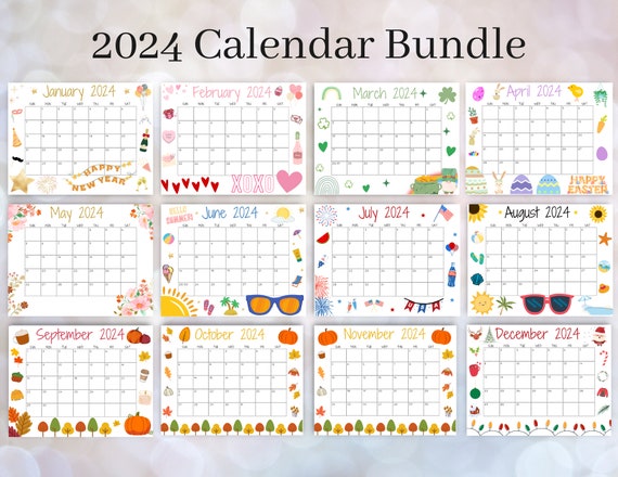 Editable January 2024 Calendar Bundle Printable Wall Calendar 2024 Cute  Calendar for the Whole Year Monthly Classroom Calendar Fillable 