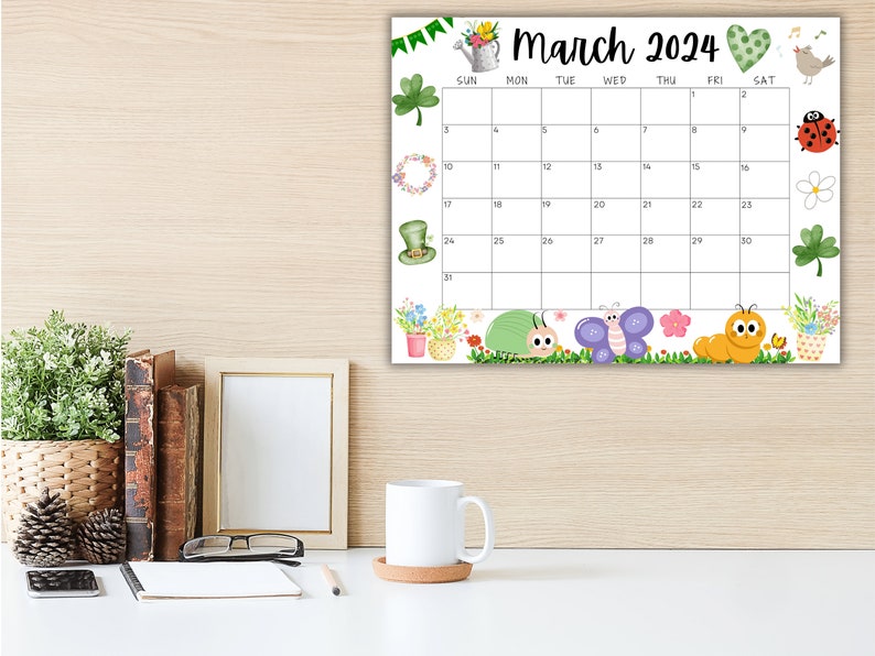 EDITABLE March 2024 Calendar, Printable Wall Calendar 2024, Colorful