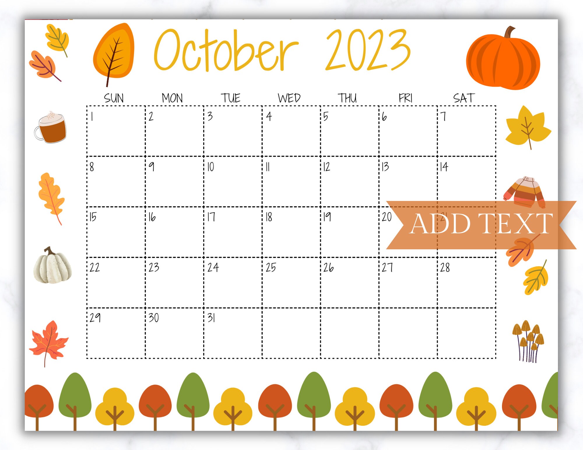 October 2023 Calendar Printable Calendar 2023 Wall Calendar Etsy Israel