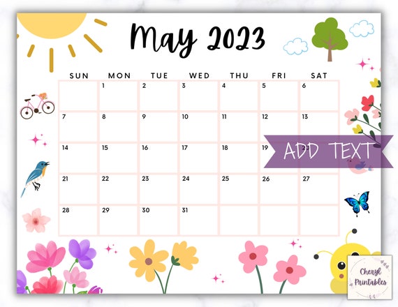 EDITABLE May 2023 Calendar Printable Wall Calendar 2023 Cute - Etsy