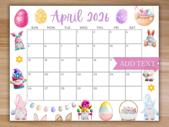 EDITABLE April 2026 Calendar, Printable Cute Spring Calendar W ...