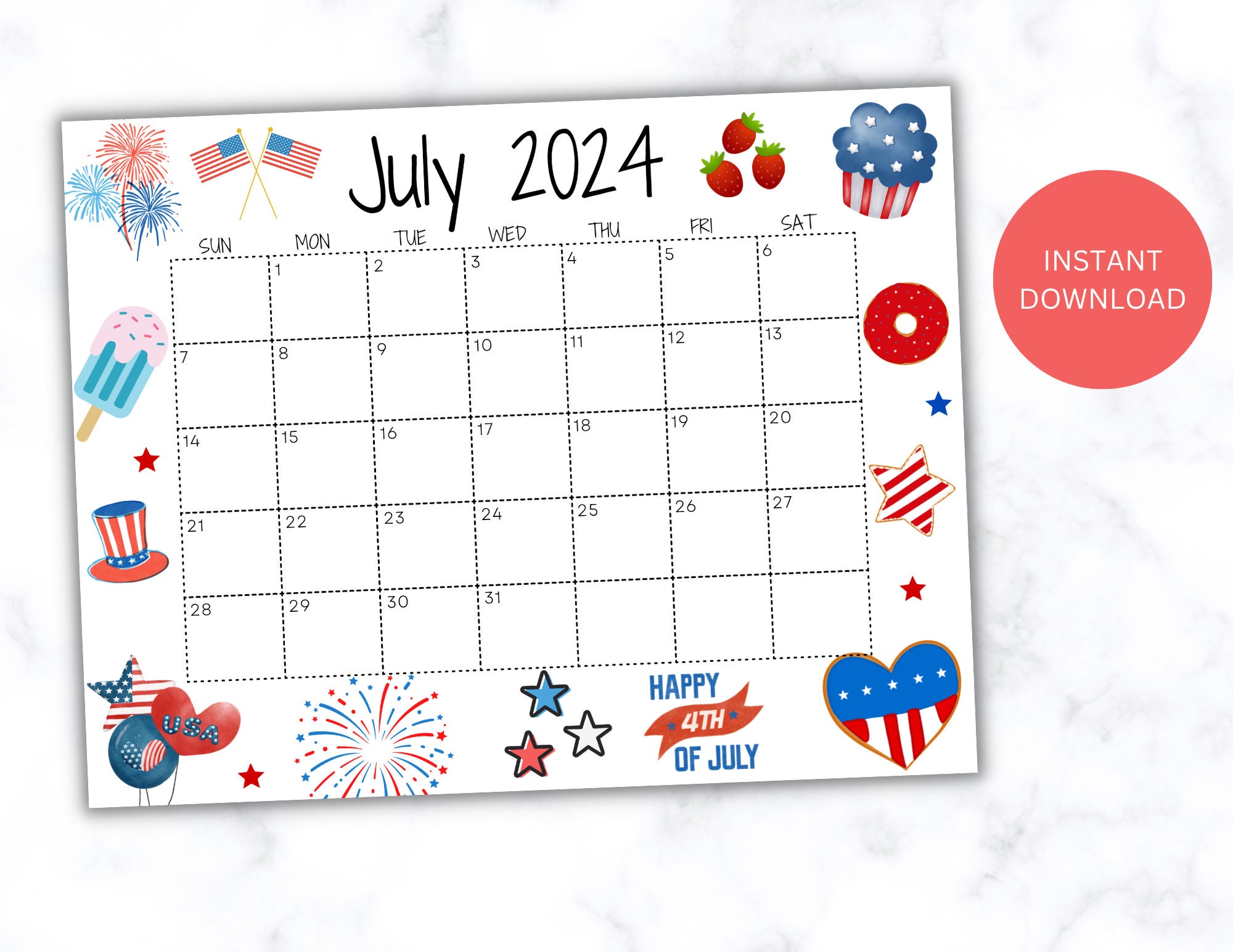 EDITABLE July 2024 Summer Calendar - Il Fullxfull.5270278149 C5su 