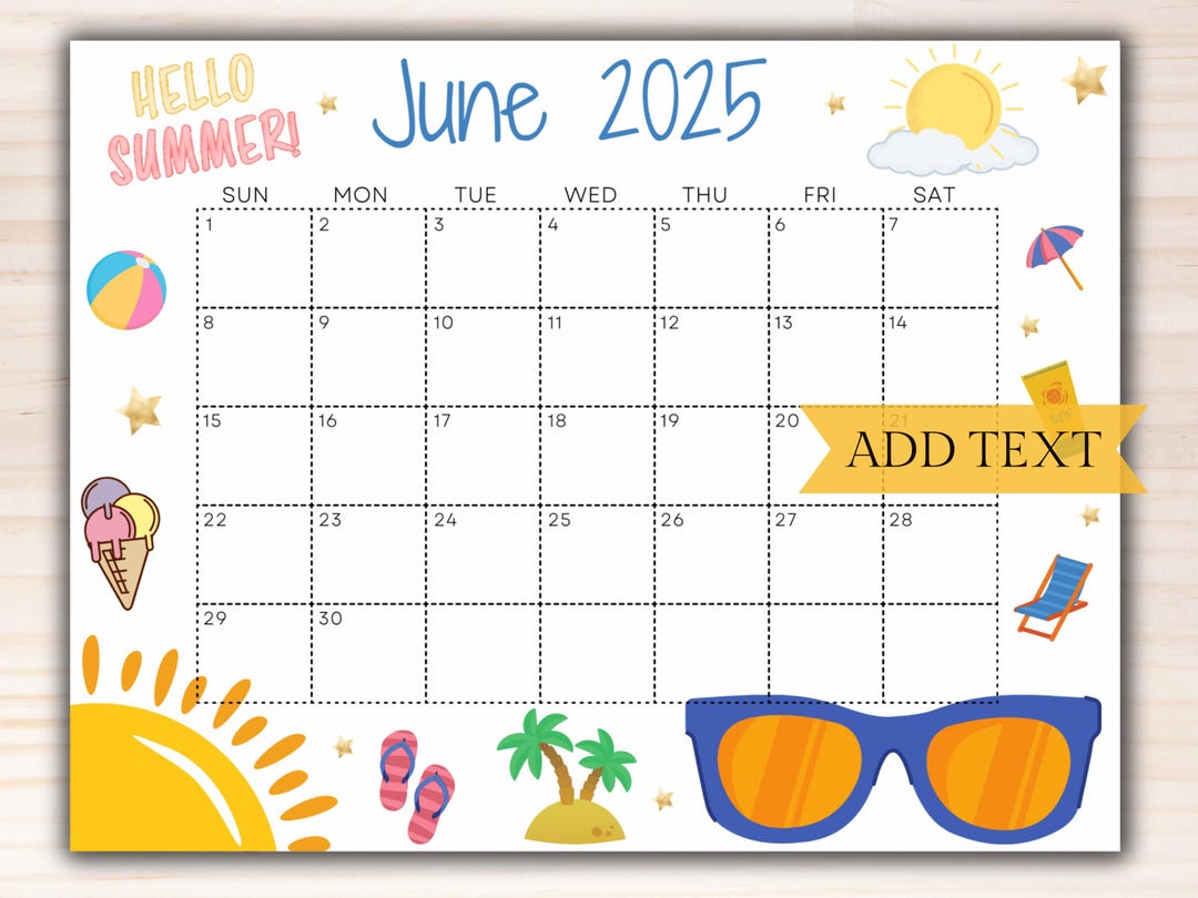 EDITABLE June 2025 Wall Calendar, Printable Classroom Calendar, Cute ...