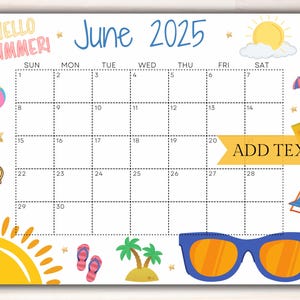 EDITABLE June 2025 Wall Calendar, Printable Classroom Calendar, Cute ...