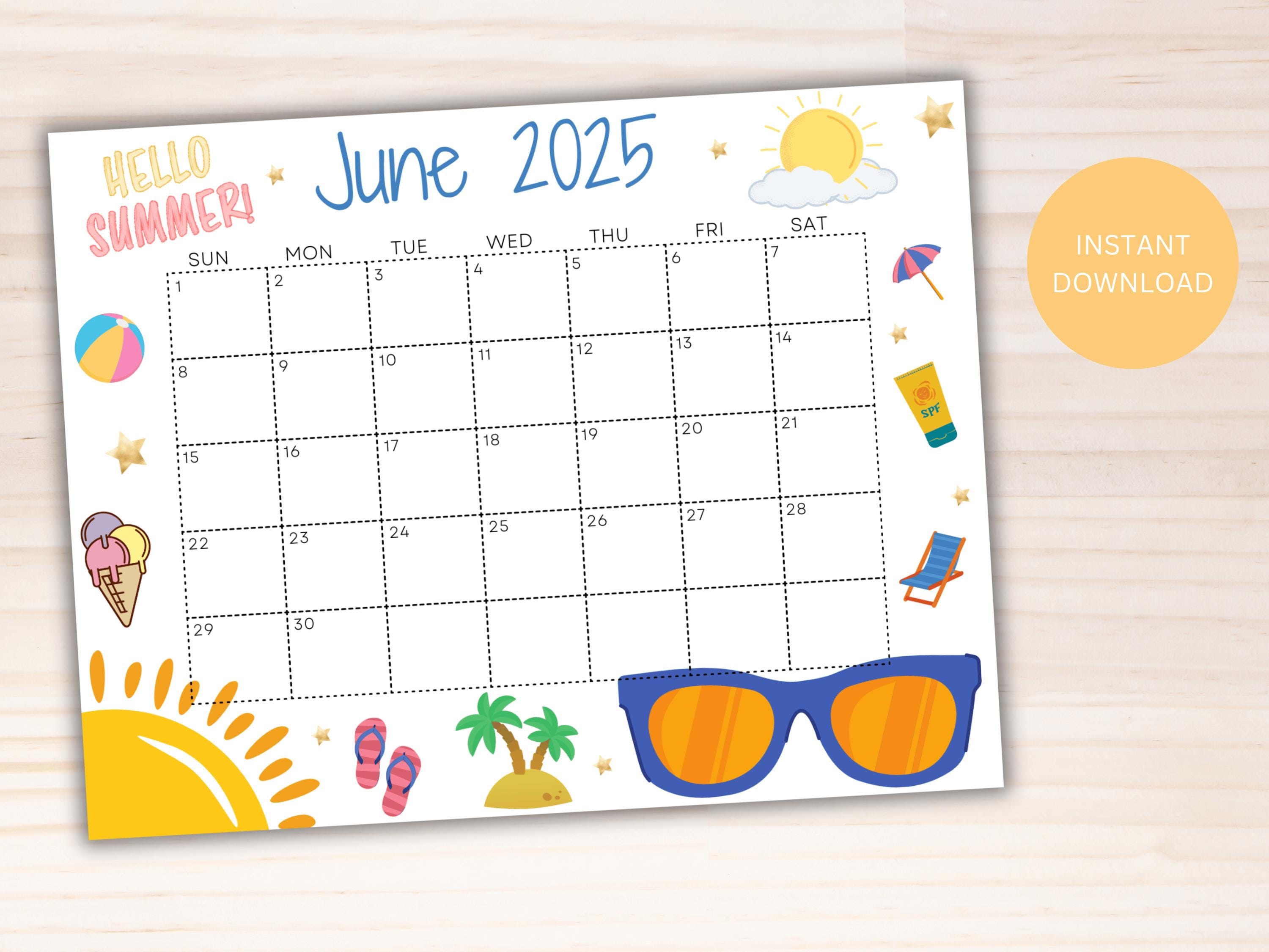 EDITABLE June 2025 Wall Calendar, Printable Classroom Calendar, Cute ...