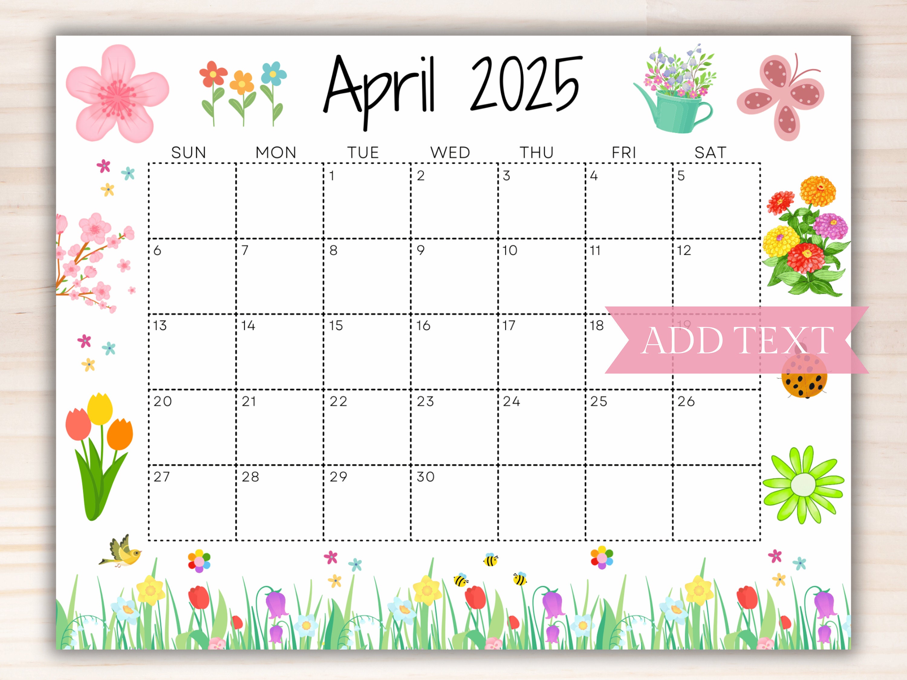 Calendário EDITÁVEL de abril de 2025, calendário de parede para ...