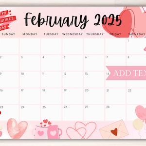 Editable February Calendar 2025, Printable Wall Calendar 2025 ...