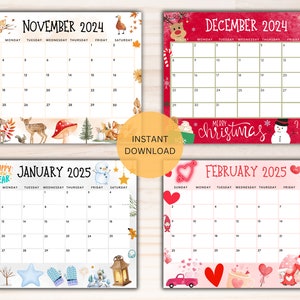Editable School Calendar 2024-2025 From July to June Printable Kids ...