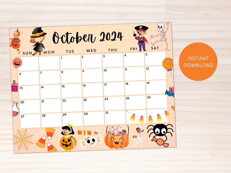 Editable October 2024 Calendar, Printable Calendar, School Calendar
