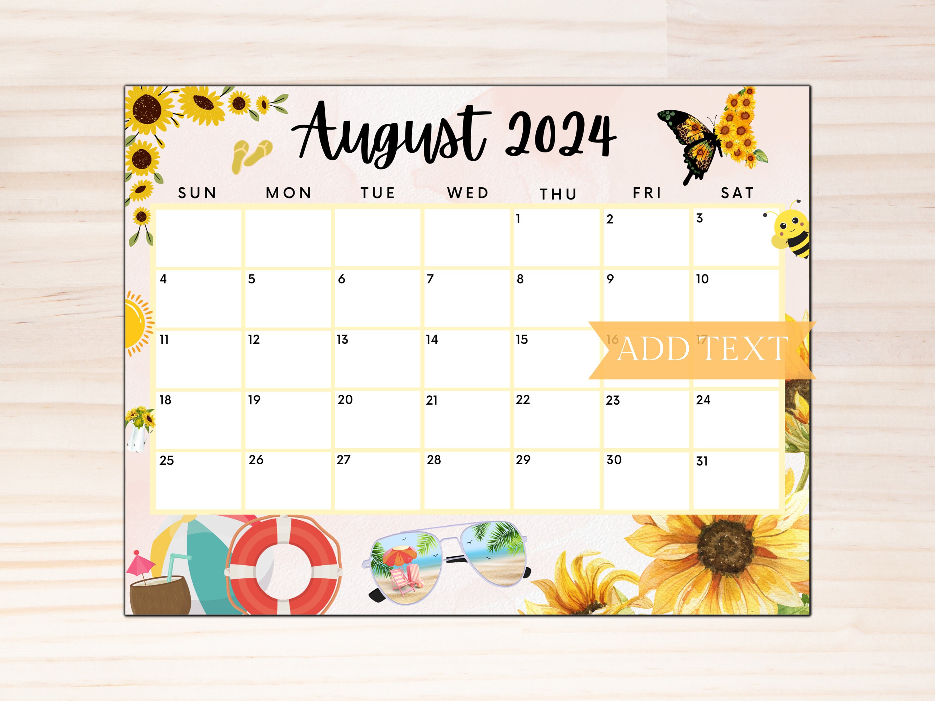 August 2024 Monthly Calendar with Holidays, Printable Free, Beige, Sunday  Start –