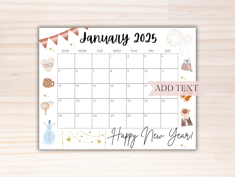 Editable January Calendar 2025, Printable Calendar 2025, Cute Calendar for New Years, School