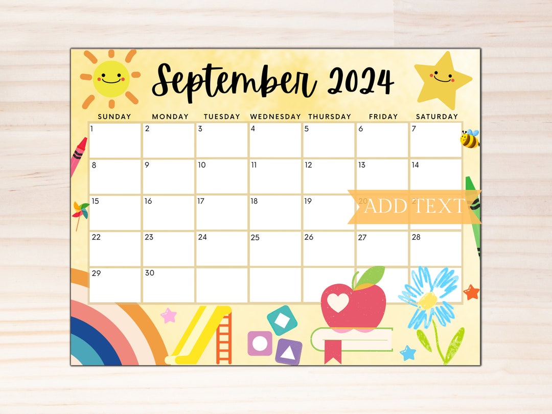 Editable September 2024 Calendar, Printable Calendar W/ Sun and Star