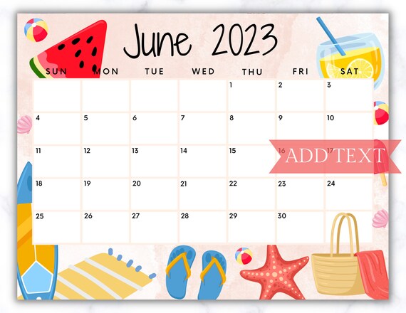 EDITABLE June 2023 Calendar Printable Calendar Summer - Etsy Sweden