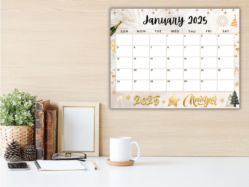 Editable January Calendar 2025, Printable Calendar 2025, Cute Calendar for New Years, School