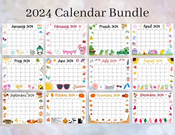 Editable January 2024 Calendar Bundle Printable Wall Calendar 2024  Beautiful Holiday Calendars for 2024 Classroom Calendar Cute Calendar 