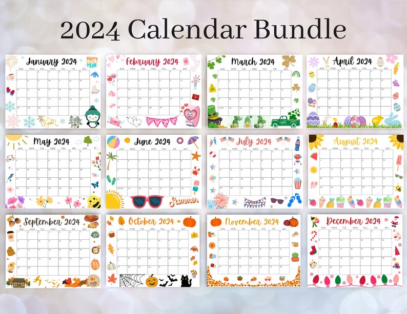 Editable January 2024 Calendar Bundle Printable Wall Calendar 2024