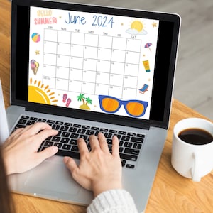 EDITABLE June 2024 Wall Calendar, Printable Classroom Calendar, Cute Summer Calendar with Sunglasses, Monthly Calendar, Family Calendar