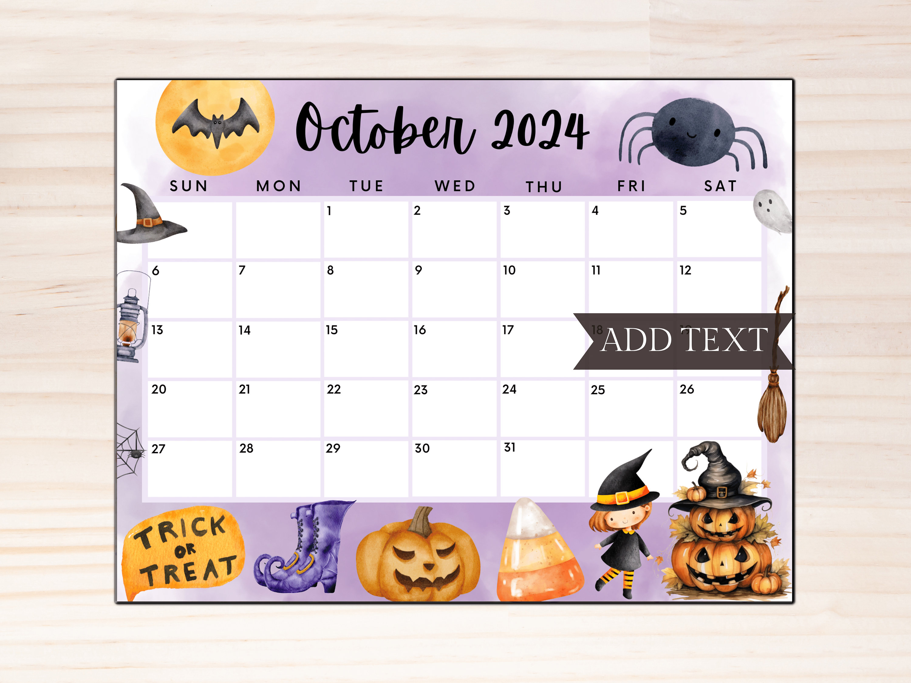 Editable October 2024 Calendar, Printable Calendar, 2024 Spooky