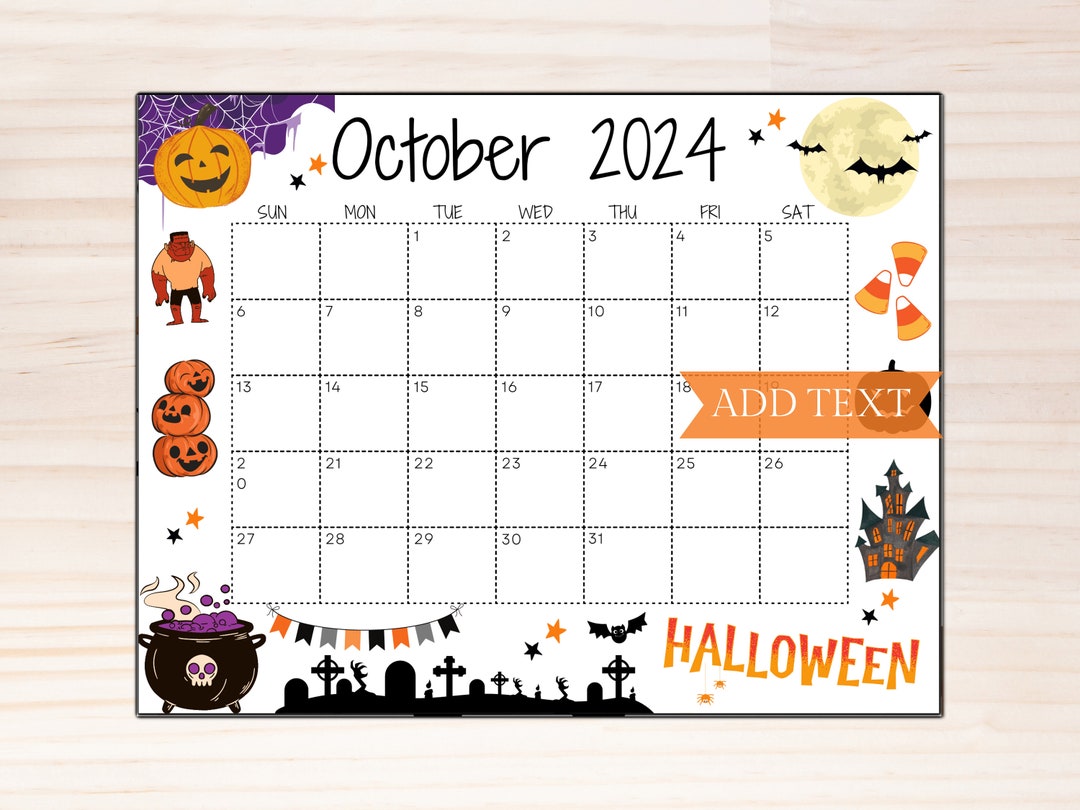 Editable October 2024 Calendar, Printable Calendar, 2024 Wall Calendar