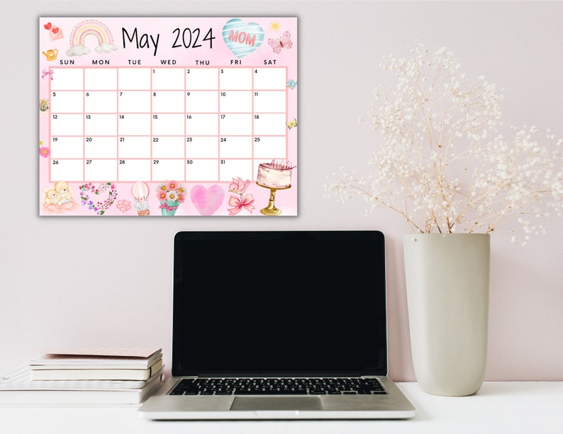 EDITABLE May 2024 Calendar Printable Calendar 2024 Pink Etsy