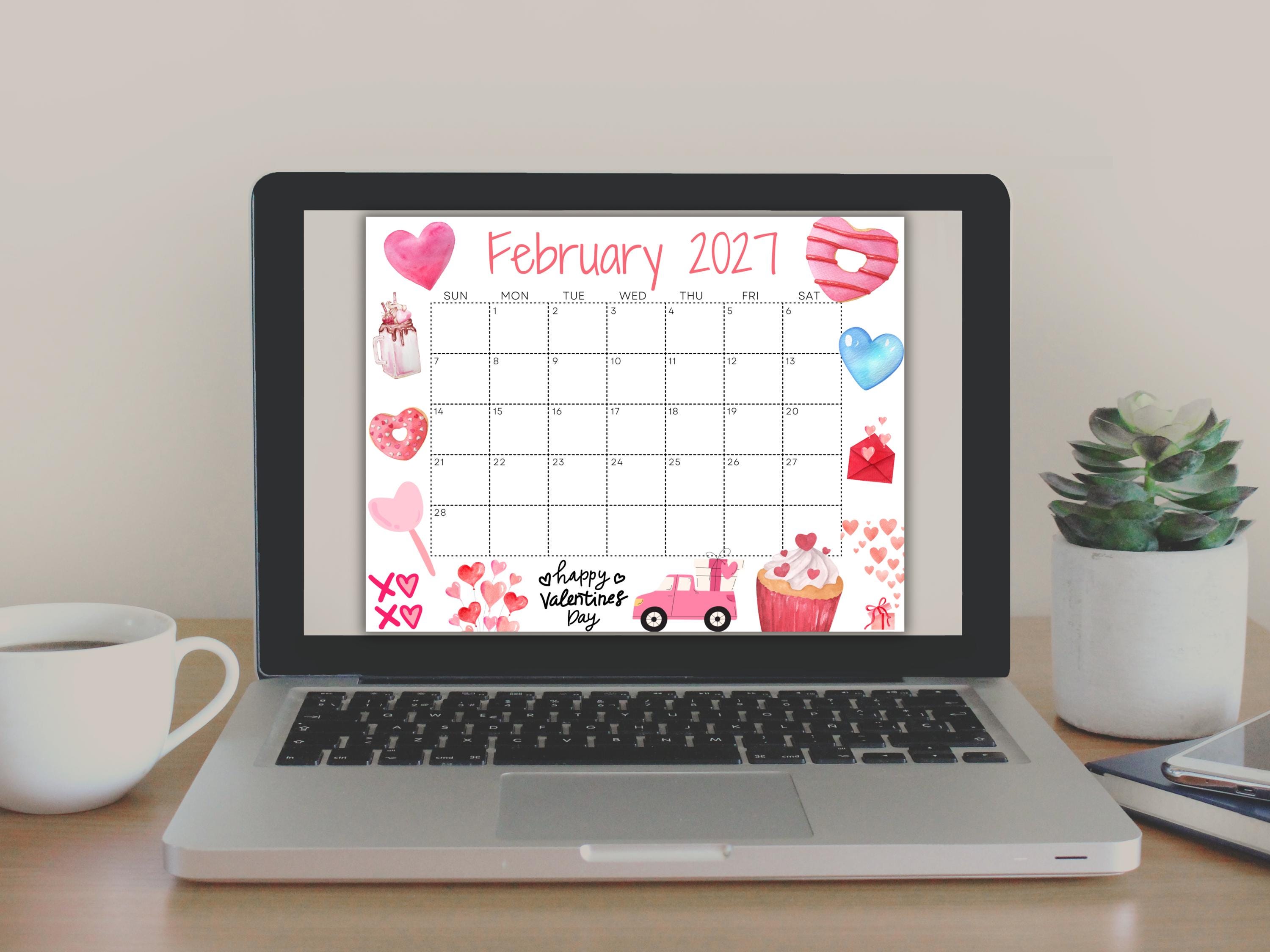 Editable February 2027 Calendar, Printable Valentines Day Planner for Home  School Work Office - Etsy