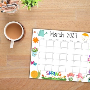 EDITABLE March 2027 Calendar, Printable Wall Calendar 2027, Beautiful ...