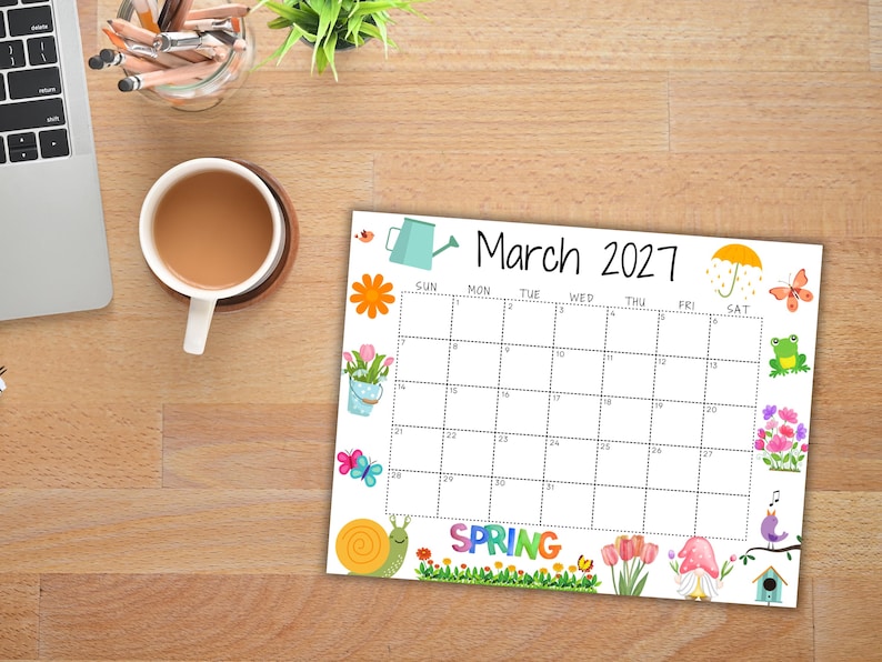 EDITABLE March 2027 Calendar, Printable Wall Calendar 2027, Beautiful ...