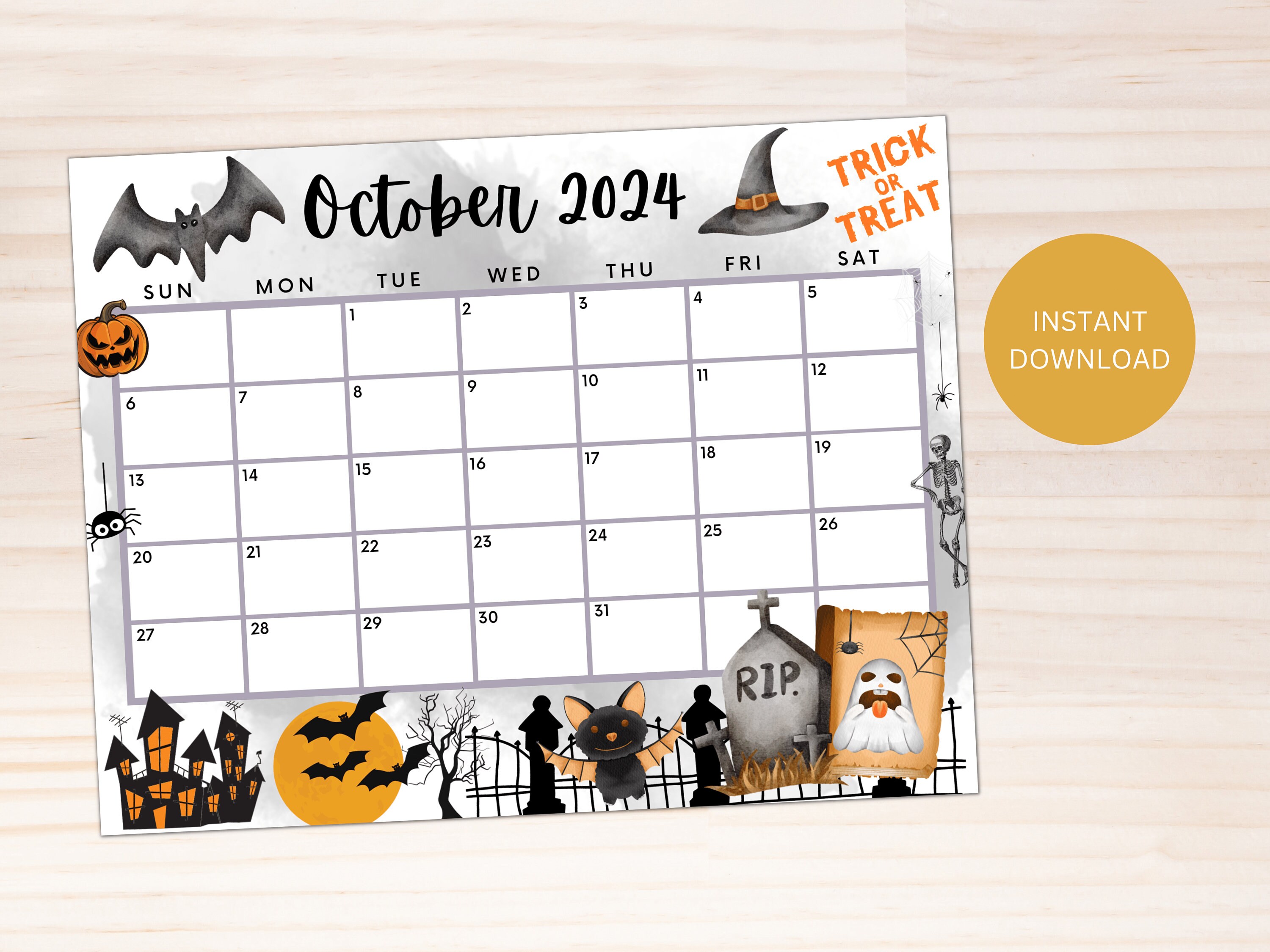 Editable October 2024 Calendar, Printable Calendar, 2024 Spooky Halloween Calendar W/ Haunted ...