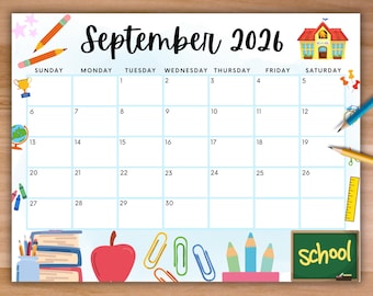 Editable September 2026 Calendar, Cute Printable Calendar, Back to School Calendar, Fall Calendar, Classroom Calendar, Monthly Calendar