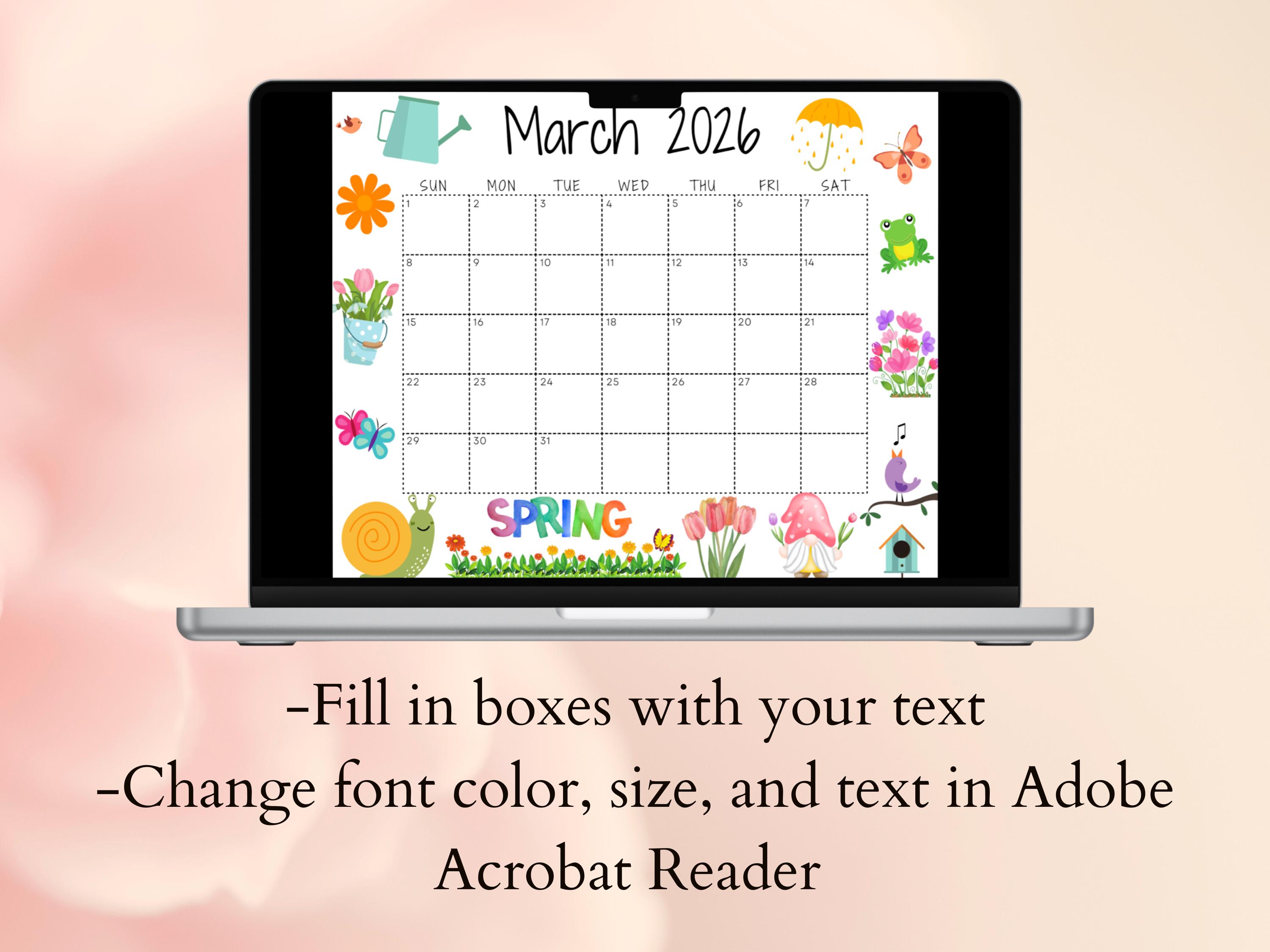 Buy EDITABLE March 2026 Calendar, Printable Wall Calendar 2026 ...