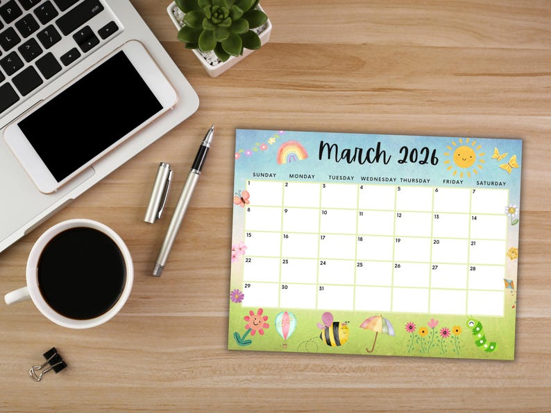 EDITABLE March 2026 Calendar, Printable Hello Spring Calendar ...