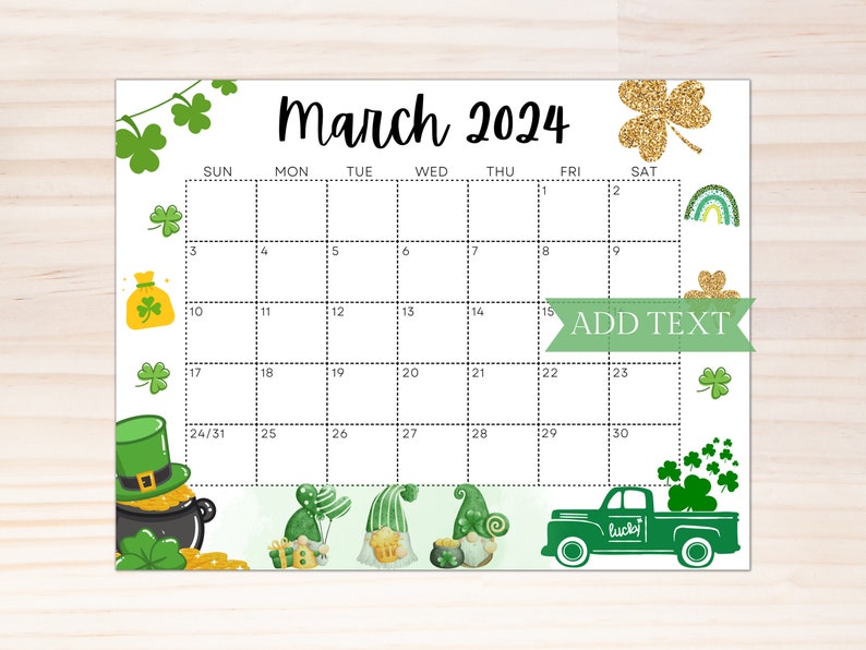 EDITABLE March 2024 Wall Calendar, Printable Classroom Calendar, Kids