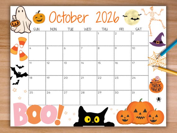 Editable October 2026 Calendar, Printable Calendar, 2026 ...