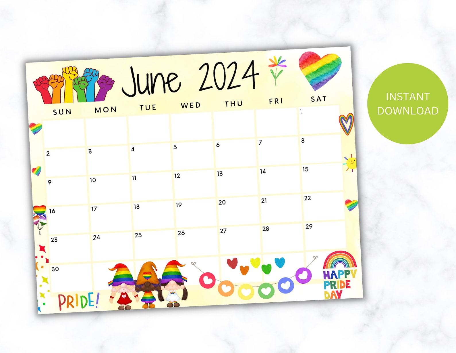EDITABLE June 2024 Calendar, Printable Calendar, Pride Month Calendar ...