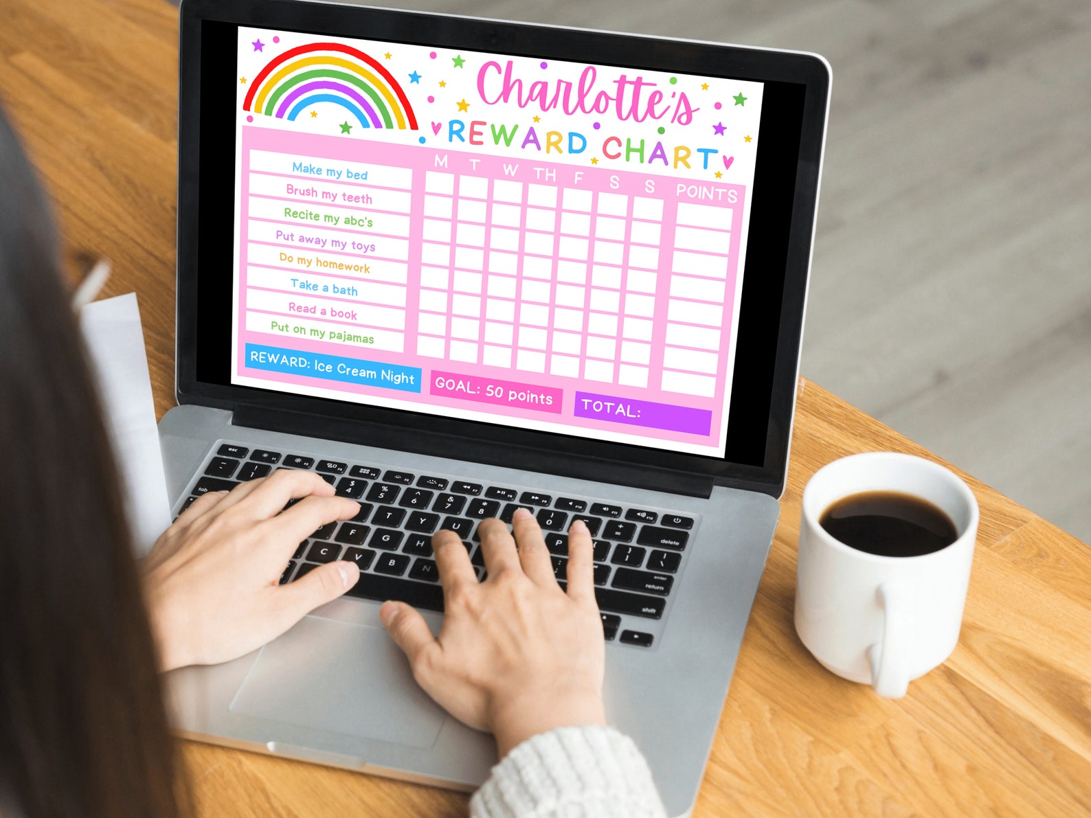EDITABLE Rainbow Chore Chart, Girls Reward Chart, Sticker Chart ...