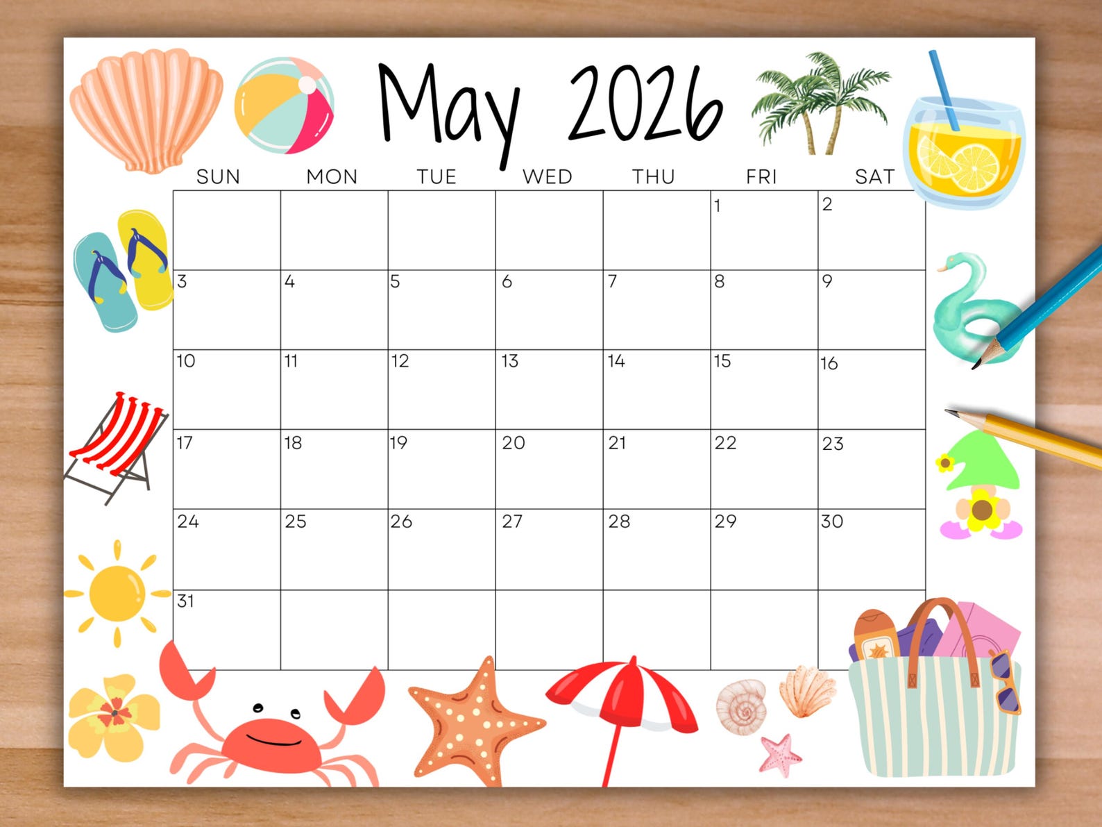Calendario de mayo de 2026 imprimible, calendario editable, calendario ...