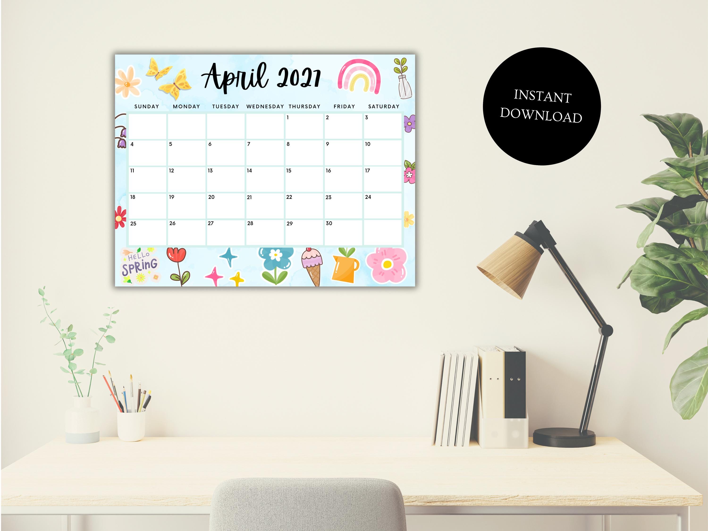 Editable April 2027 Calendar, Printable Spring Flowers Planner, Instant ...